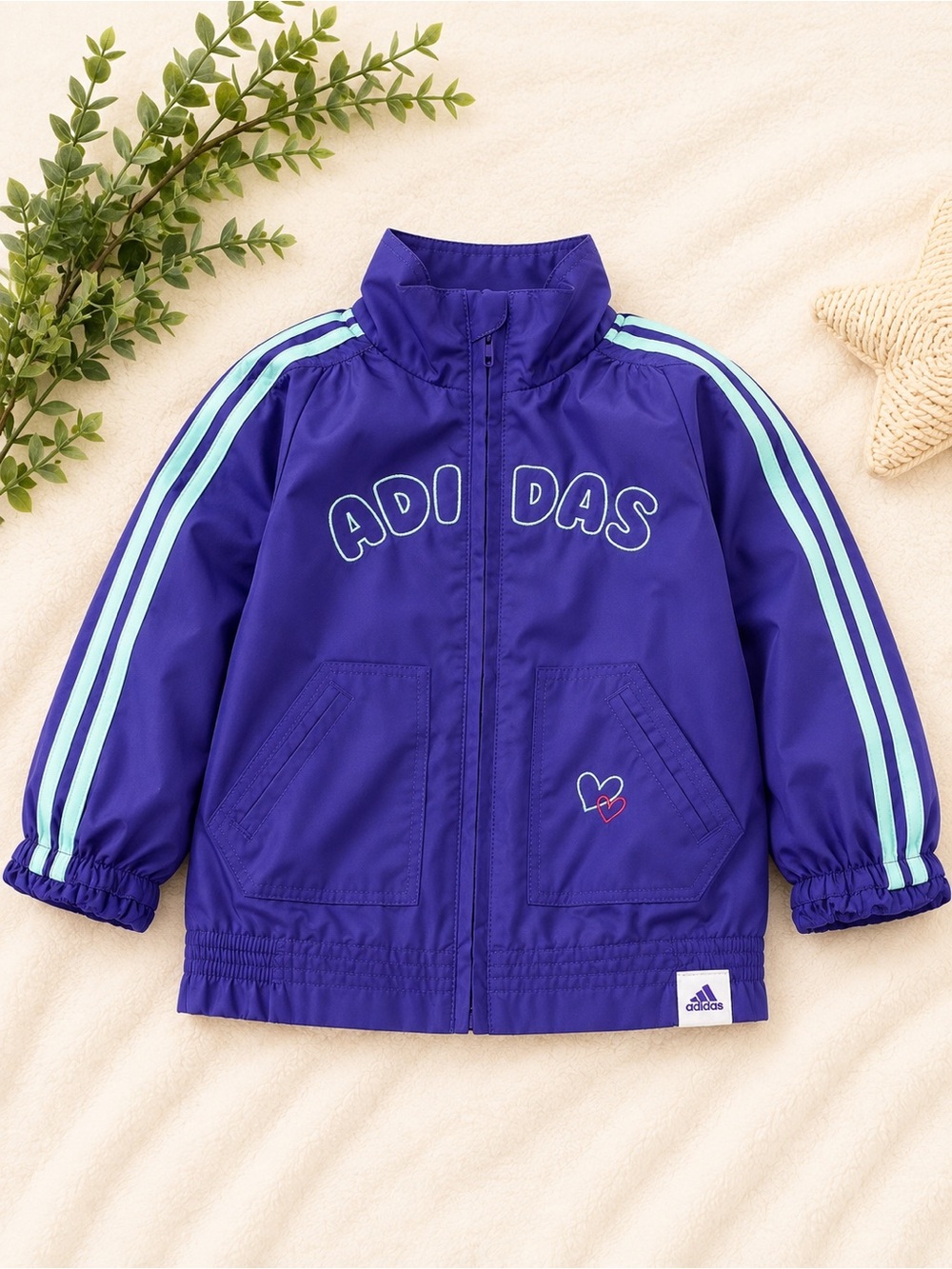 adidas Purple Kids Track Jacket with Mint Stripes